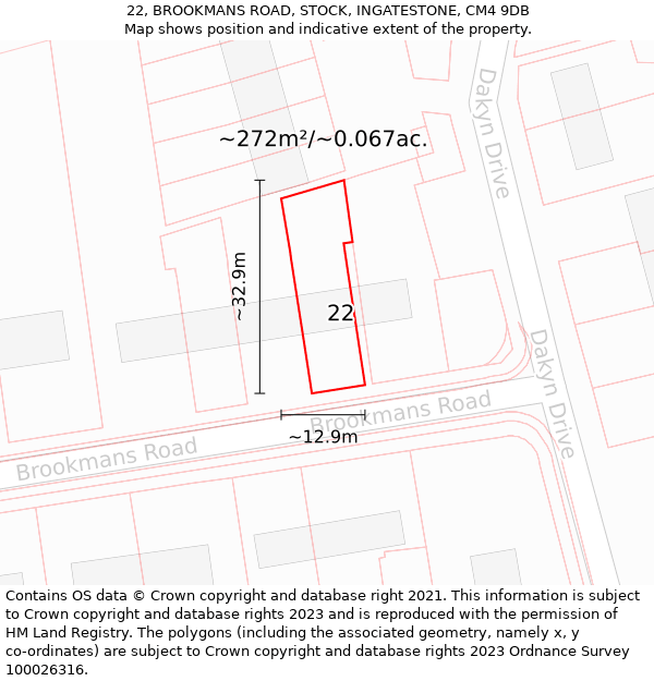 22, BROOKMANS ROAD, STOCK, INGATESTONE, CM4 9DB: Plot and title map