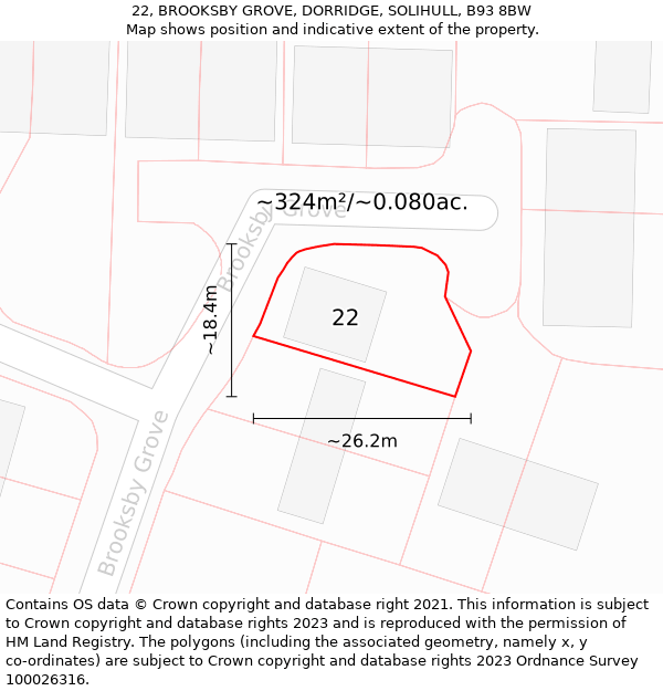 22, BROOKSBY GROVE, DORRIDGE, SOLIHULL, B93 8BW: Plot and title map