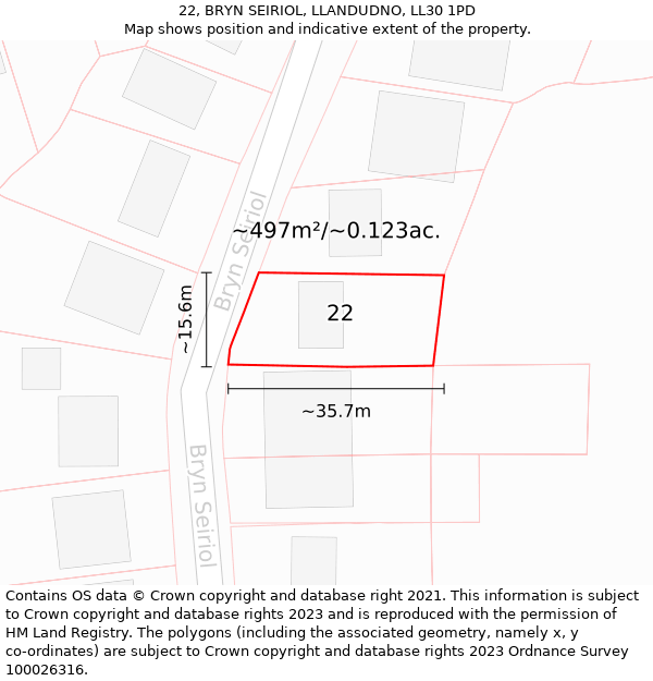 22, BRYN SEIRIOL, LLANDUDNO, LL30 1PD: Plot and title map