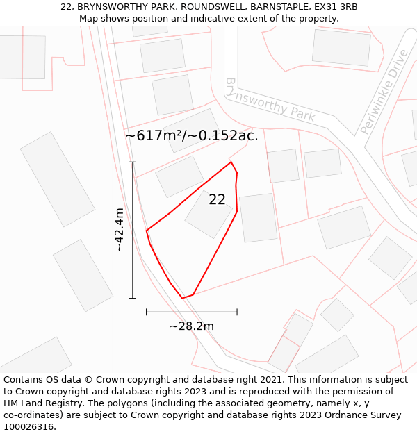 22, BRYNSWORTHY PARK, ROUNDSWELL, BARNSTAPLE, EX31 3RB: Plot and title map