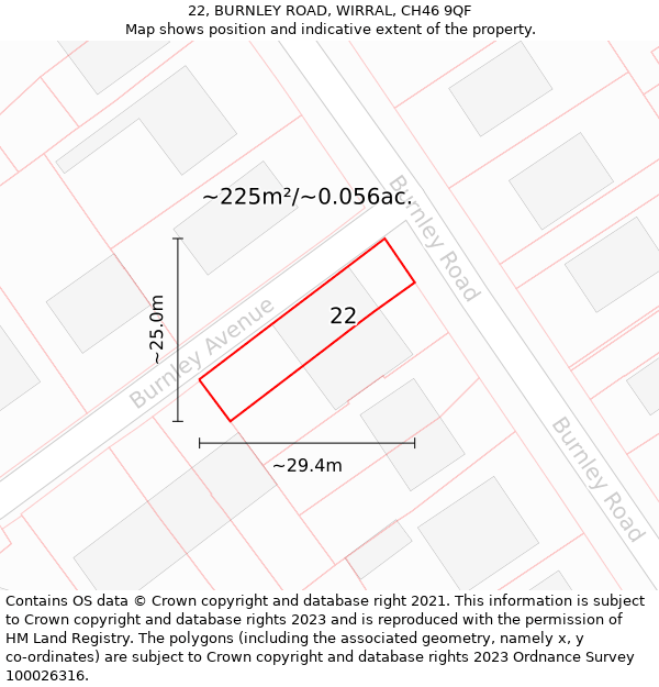 22, BURNLEY ROAD, WIRRAL, CH46 9QF: Plot and title map