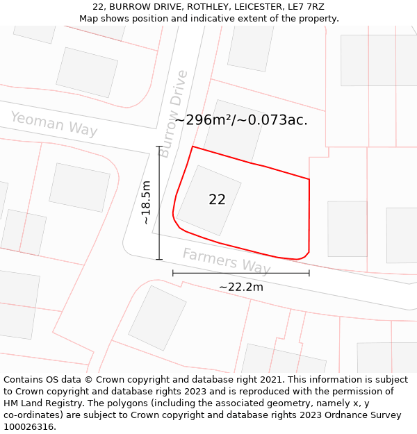 22, BURROW DRIVE, ROTHLEY, LEICESTER, LE7 7RZ: Plot and title map