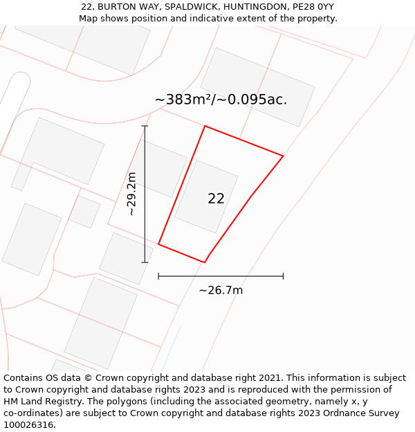 22, BURTON WAY, SPALDWICK, HUNTINGDON, PE28 0YY: Plot and title map