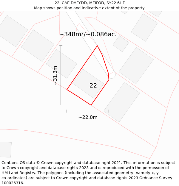 22, CAE DAFYDD, MEIFOD, SY22 6HF: Plot and title map