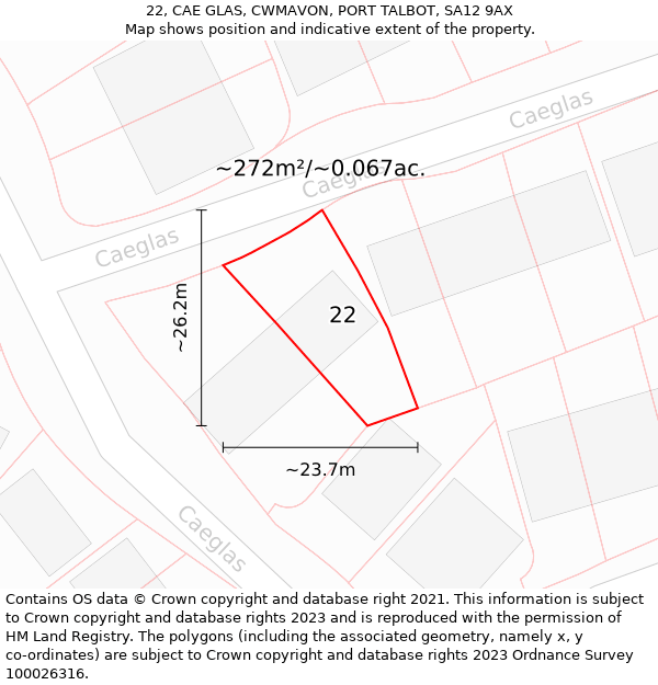 22, CAE GLAS, CWMAVON, PORT TALBOT, SA12 9AX: Plot and title map