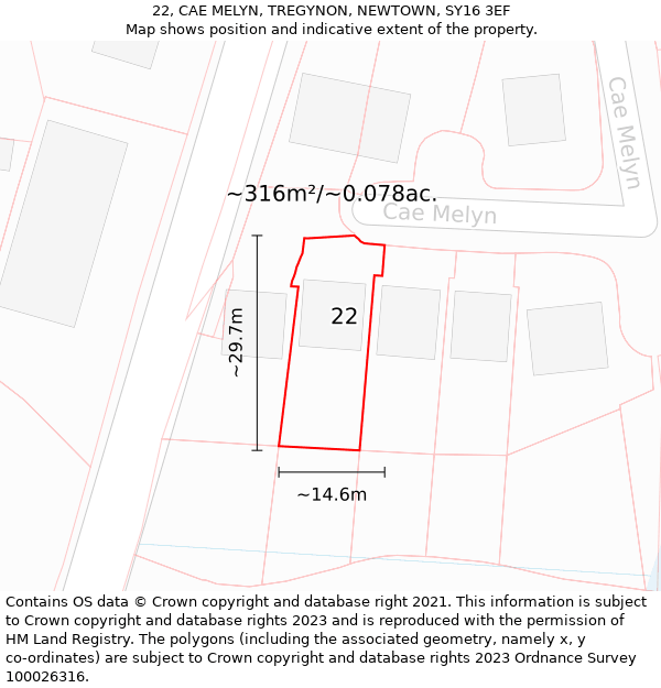 22, CAE MELYN, TREGYNON, NEWTOWN, SY16 3EF: Plot and title map