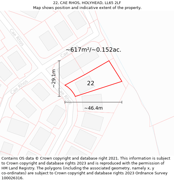 22, CAE RHOS, HOLYHEAD, LL65 2LF: Plot and title map