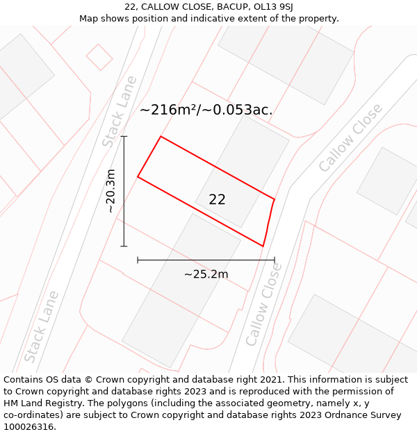 22, CALLOW CLOSE, BACUP, OL13 9SJ: Plot and title map