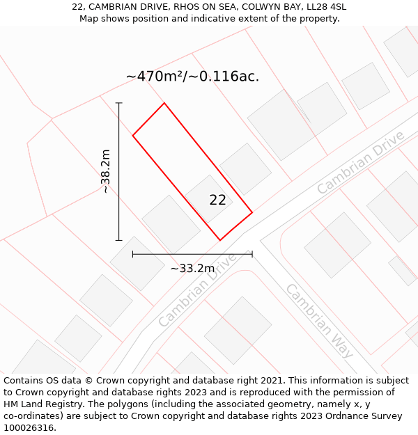 22, CAMBRIAN DRIVE, RHOS ON SEA, COLWYN BAY, LL28 4SL: Plot and title map