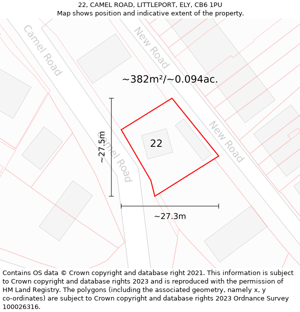 22, CAMEL ROAD, LITTLEPORT, ELY, CB6 1PU: Plot and title map