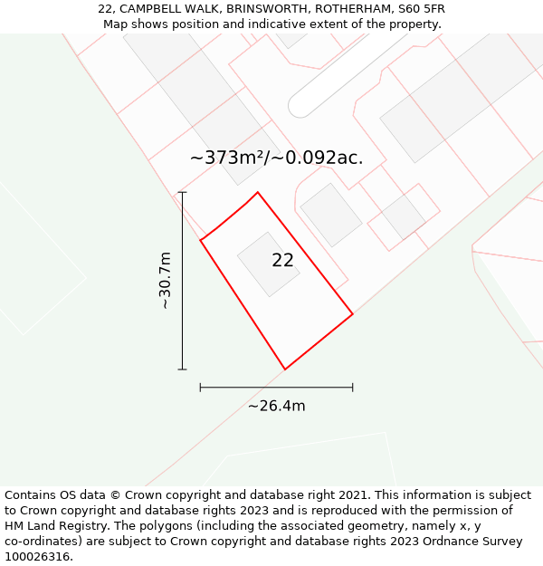 22, CAMPBELL WALK, BRINSWORTH, ROTHERHAM, S60 5FR: Plot and title map