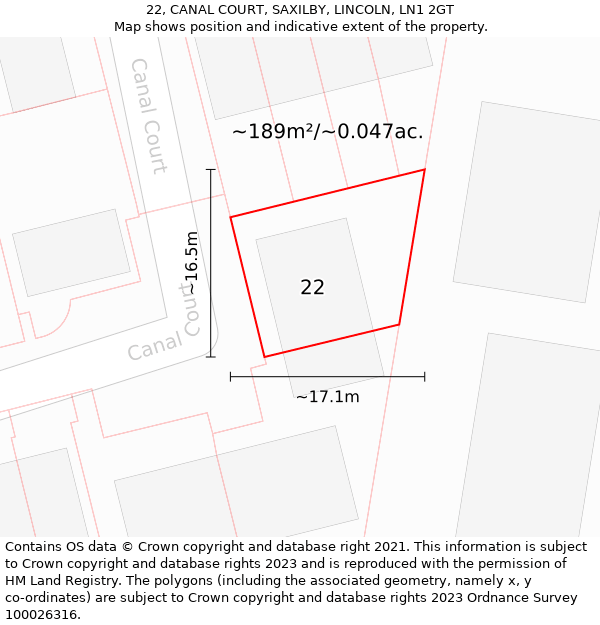 22, CANAL COURT, SAXILBY, LINCOLN, LN1 2GT: Plot and title map