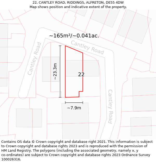 22, CANTLEY ROAD, RIDDINGS, ALFRETON, DE55 4DW: Plot and title map