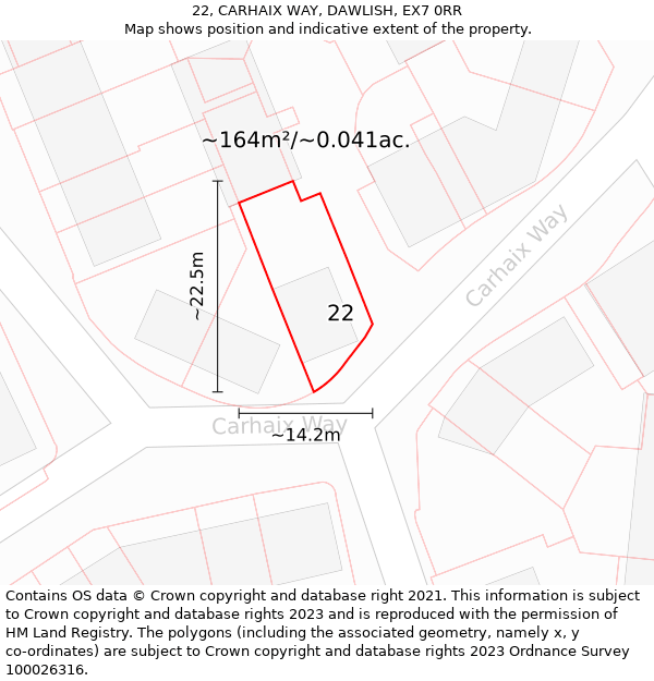 22, CARHAIX WAY, DAWLISH, EX7 0RR: Plot and title map