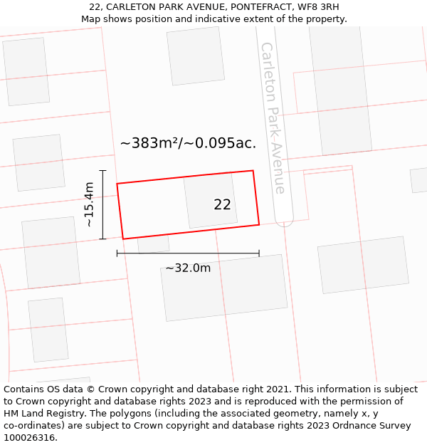 22, CARLETON PARK AVENUE, PONTEFRACT, WF8 3RH: Plot and title map