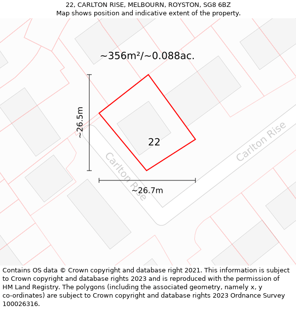 22, CARLTON RISE, MELBOURN, ROYSTON, SG8 6BZ: Plot and title map