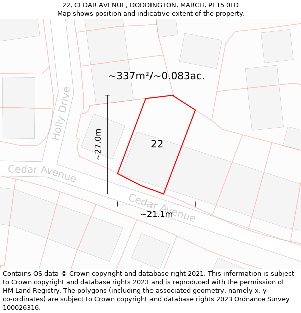 22, CEDAR AVENUE, DODDINGTON, MARCH, PE15 0LD: Plot and title map