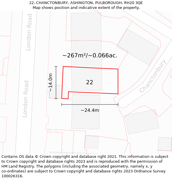 22, CHANCTONBURY, ASHINGTON, PULBOROUGH, RH20 3QE: Plot and title map