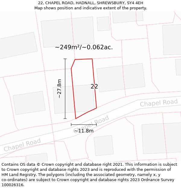 22, CHAPEL ROAD, HADNALL, SHREWSBURY, SY4 4EH: Plot and title map