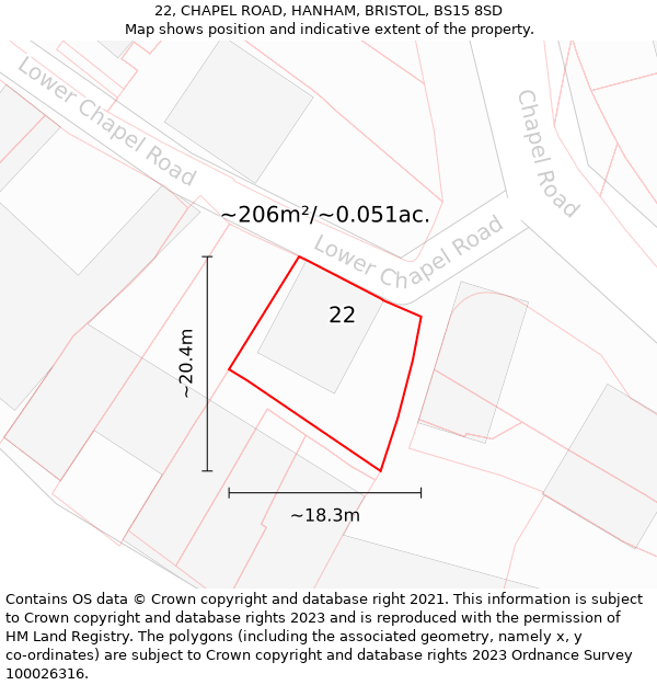 22, CHAPEL ROAD, HANHAM, BRISTOL, BS15 8SD: Plot and title map