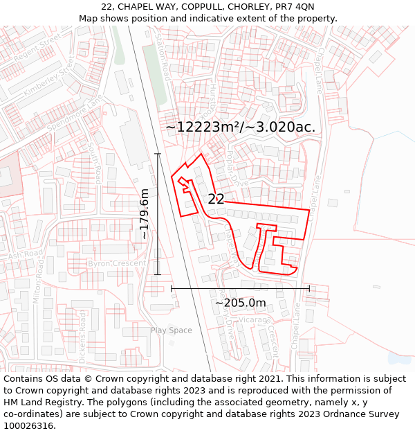 22, CHAPEL WAY, COPPULL, CHORLEY, PR7 4QN: Plot and title map