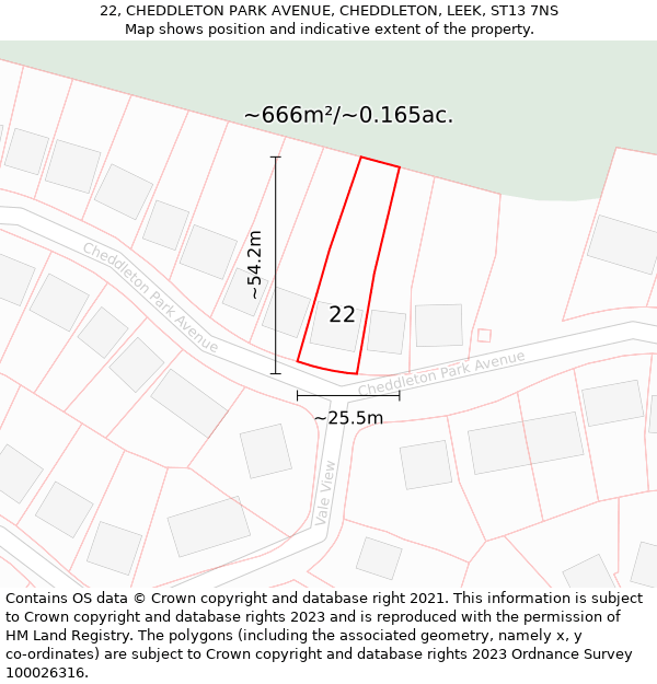 22, CHEDDLETON PARK AVENUE, CHEDDLETON, LEEK, ST13 7NS: Plot and title map