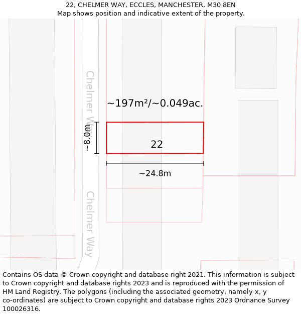 22, CHELMER WAY, ECCLES, MANCHESTER, M30 8EN: Plot and title map
