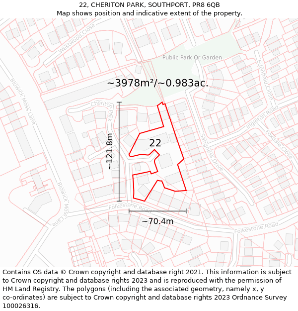 22, CHERITON PARK, SOUTHPORT, PR8 6QB: Plot and title map