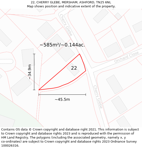 22, CHERRY GLEBE, MERSHAM, ASHFORD, TN25 6NL: Plot and title map