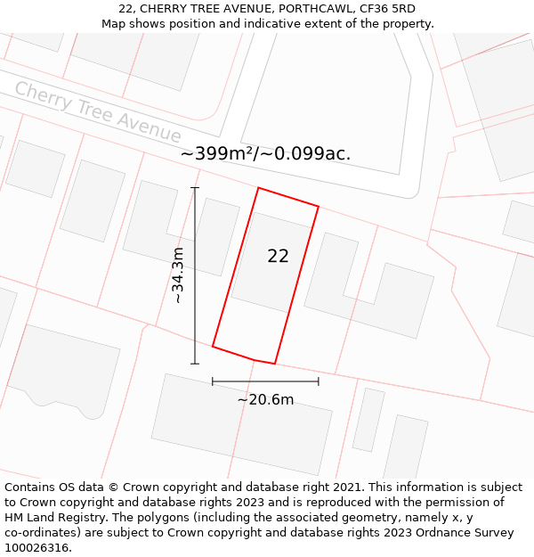 22, CHERRY TREE AVENUE, PORTHCAWL, CF36 5RD: Plot and title map