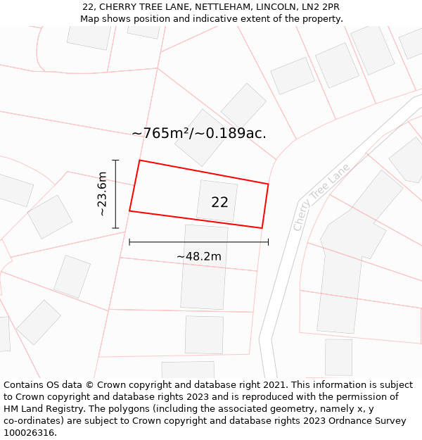 22, CHERRY TREE LANE, NETTLEHAM, LINCOLN, LN2 2PR: Plot and title map