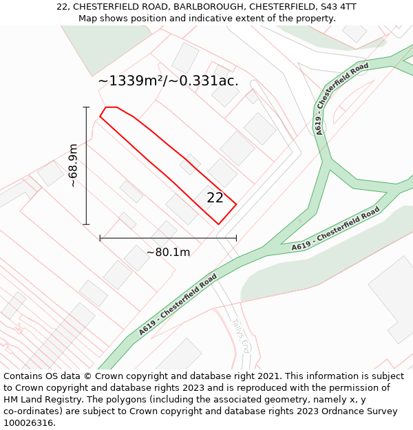 22, CHESTERFIELD ROAD, BARLBOROUGH, CHESTERFIELD, S43 4TT: Plot and title map