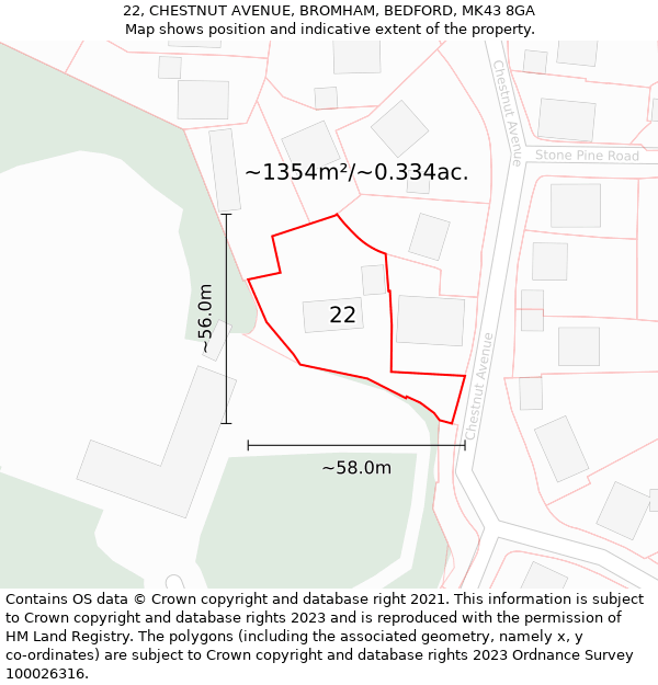 22, CHESTNUT AVENUE, BROMHAM, BEDFORD, MK43 8GA: Plot and title map