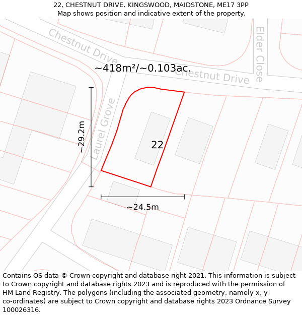 22, CHESTNUT DRIVE, KINGSWOOD, MAIDSTONE, ME17 3PP: Plot and title map