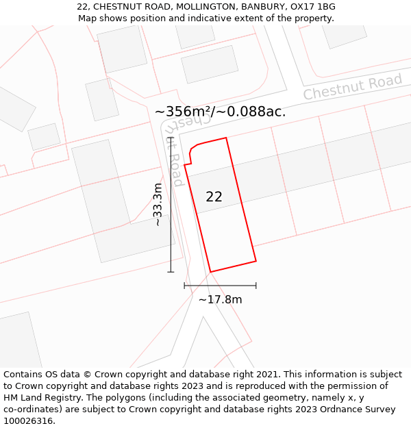 22, CHESTNUT ROAD, MOLLINGTON, BANBURY, OX17 1BG: Plot and title map