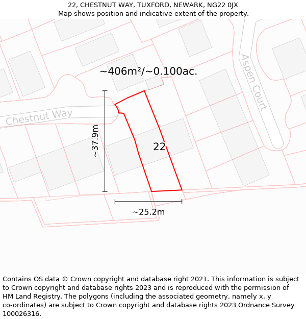 22, CHESTNUT WAY, TUXFORD, NEWARK, NG22 0JX: Plot and title map