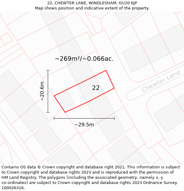 22, CHEWTER LANE, WINDLESHAM, GU20 6JP: Plot and title map