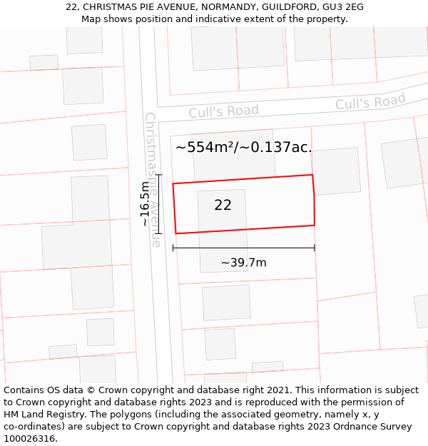 22, CHRISTMAS PIE AVENUE, NORMANDY, GUILDFORD, GU3 2EG: Plot and title map