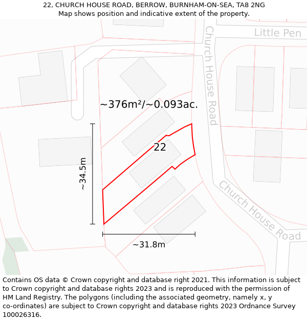 22, CHURCH HOUSE ROAD, BERROW, BURNHAM-ON-SEA, TA8 2NG: Plot and title map