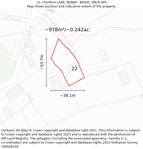 22, CHURCH LANE, BONBY, BRIGG, DN20 0PS: Plot and title map