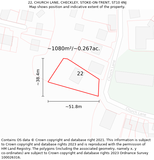 22, CHURCH LANE, CHECKLEY, STOKE-ON-TRENT, ST10 4NJ: Plot and title map