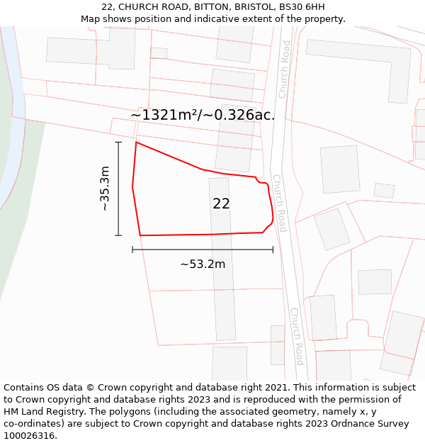 22, CHURCH ROAD, BITTON, BRISTOL, BS30 6HH: Plot and title map