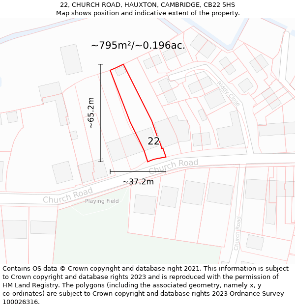 22, CHURCH ROAD, HAUXTON, CAMBRIDGE, CB22 5HS: Plot and title map