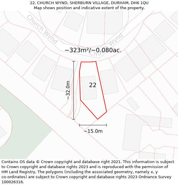 22, CHURCH WYND, SHERBURN VILLAGE, DURHAM, DH6 1QU: Plot and title map