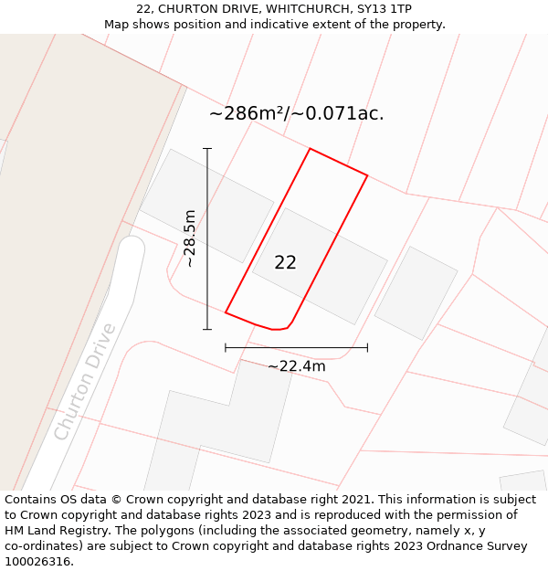 22, CHURTON DRIVE, WHITCHURCH, SY13 1TP: Plot and title map