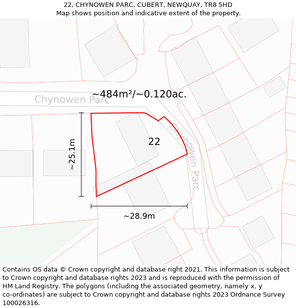 22, CHYNOWEN PARC, CUBERT, NEWQUAY, TR8 5HD: Plot and title map