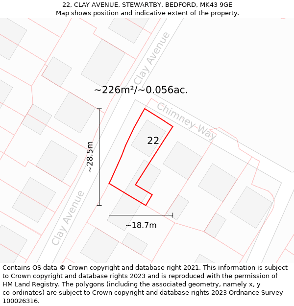 22, CLAY AVENUE, STEWARTBY, BEDFORD, MK43 9GE: Plot and title map