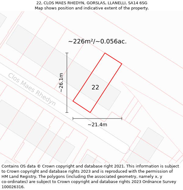 22, CLOS MAES RHEDYN, GORSLAS, LLANELLI, SA14 6SG: Plot and title map