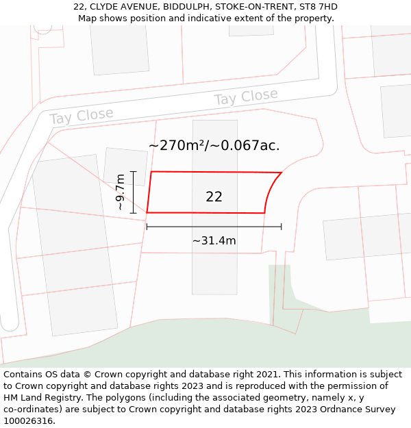 22, CLYDE AVENUE, BIDDULPH, STOKE-ON-TRENT, ST8 7HD: Plot and title map