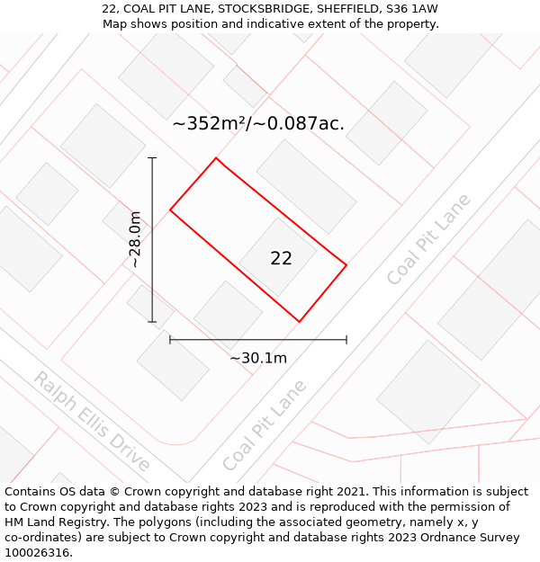 22, COAL PIT LANE, STOCKSBRIDGE, SHEFFIELD, S36 1AW: Plot and title map